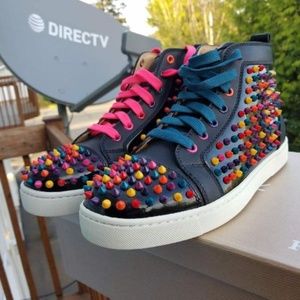 CHRISTIAN LOUBOUTIN LOUIS SPIKE BLACK PATENT CANDY